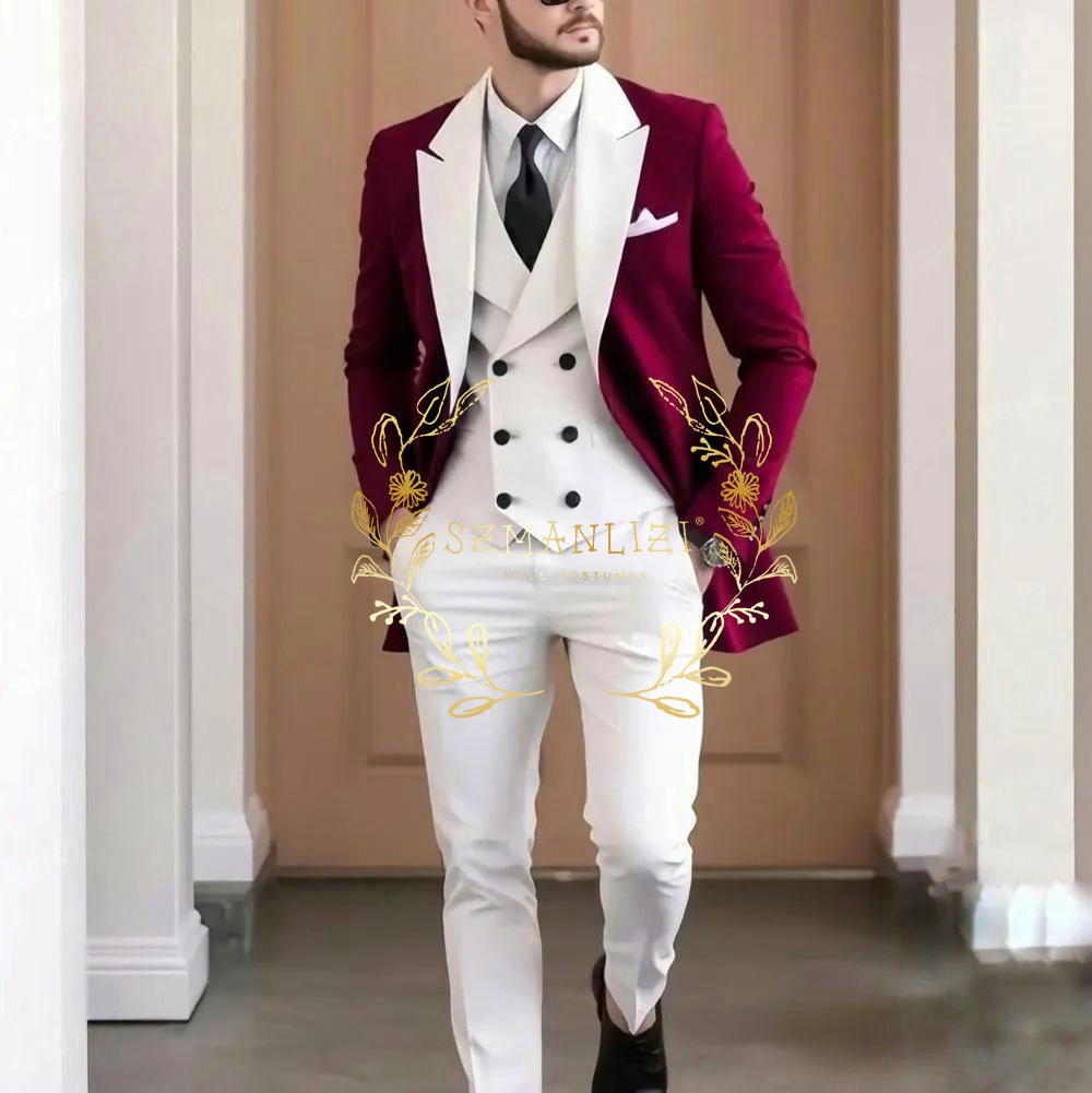 Men Formal Wear Jacket - Элегантный бордовый мужской костюм из 3